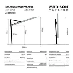 Madison Parasol Sun Wave 270 × 150 Cm - Beige -Tuinadvies Winkel madison parasol sun wave beige 1612870976 2 600